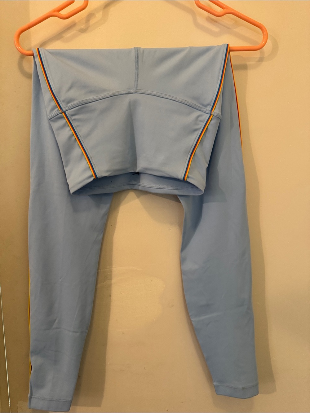 Nike Light Blue Leggings with Orange and Navy Stripe